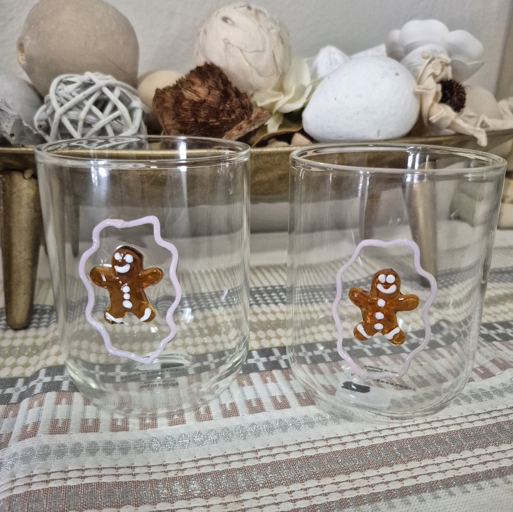 Anthropologie Clear Glass Jar with Gingerbread Motif